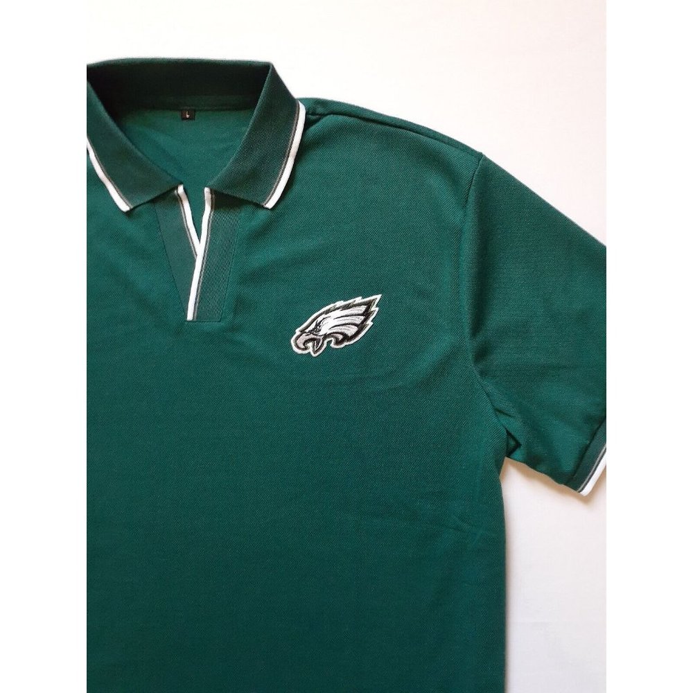 Philadelphia Eagles Mens Dri Fit Polo Shirt L Green White Silver Stripe Football